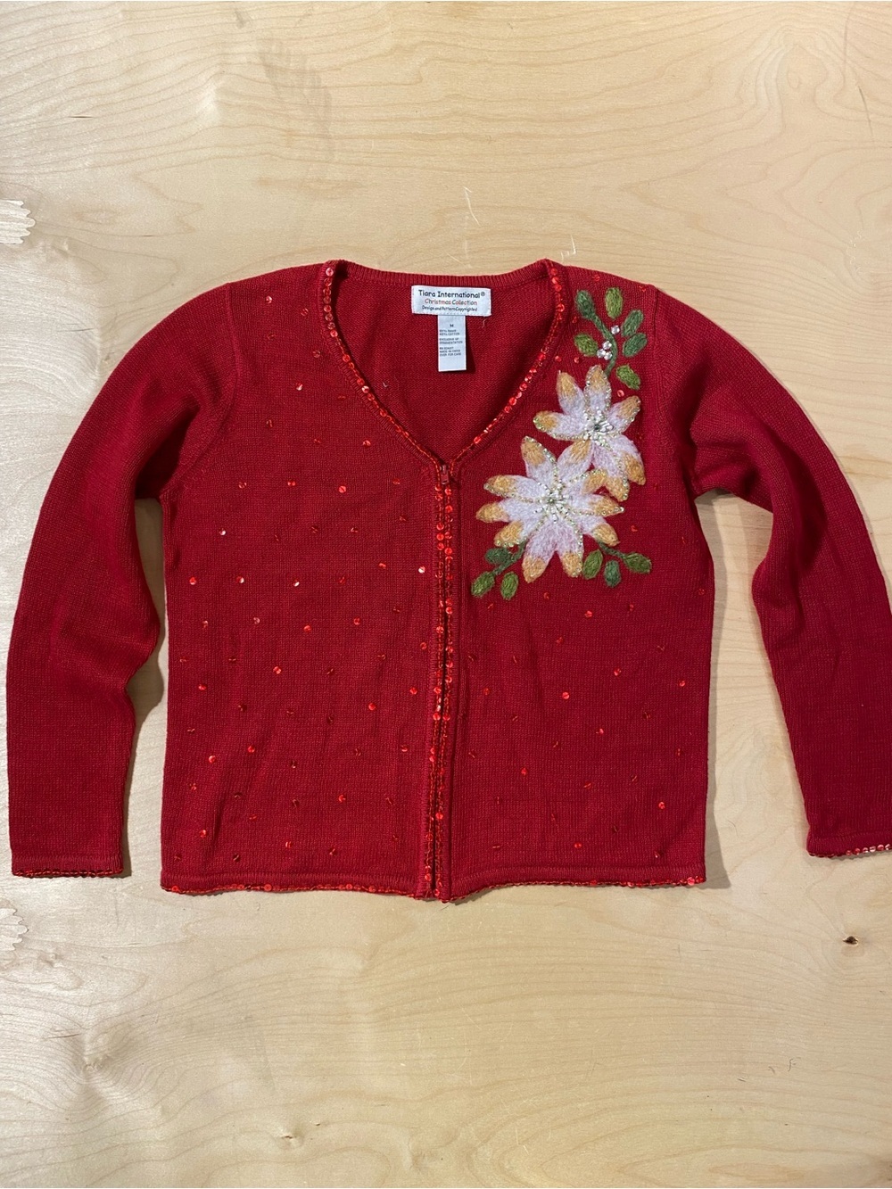 Tiara International Christmas Collection Red Embellished Cardigan Medium (RT)